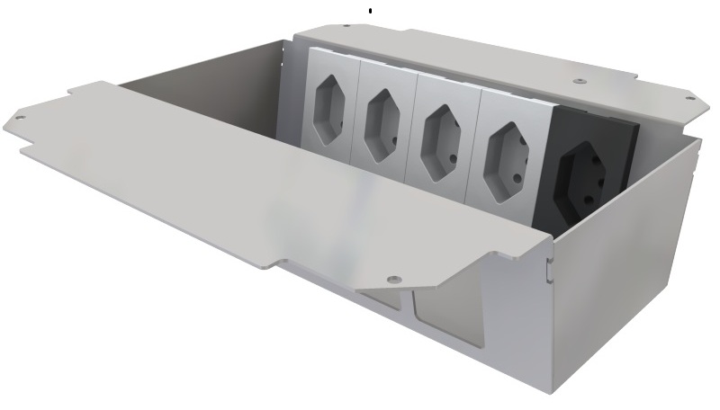 Produktbild UBD 261 272  -  Steckdoseneinsatz vertikal für 2x5 FLF, leer, mit 4x T13, weiss, und 1x T13, schwarz