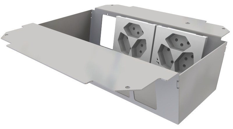 Produktbild UBD 261 276  -  Steckdoseneinsatz vertikal für 2x5 FLF, leer, mit 1x 3xT13, weiss, + 1x 3xT13/s, weiss