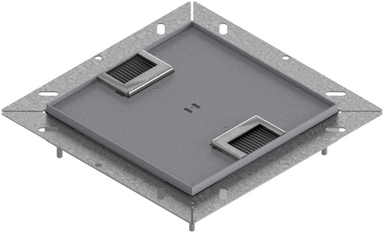 Produktbild UBDK 210 054  -  Unterflur-Bodendose UBDK 210 inkl. Deckel, flach (SVZ) ohne Kante, mit 5mm Vertiefung und 2 Bürstenauslässen