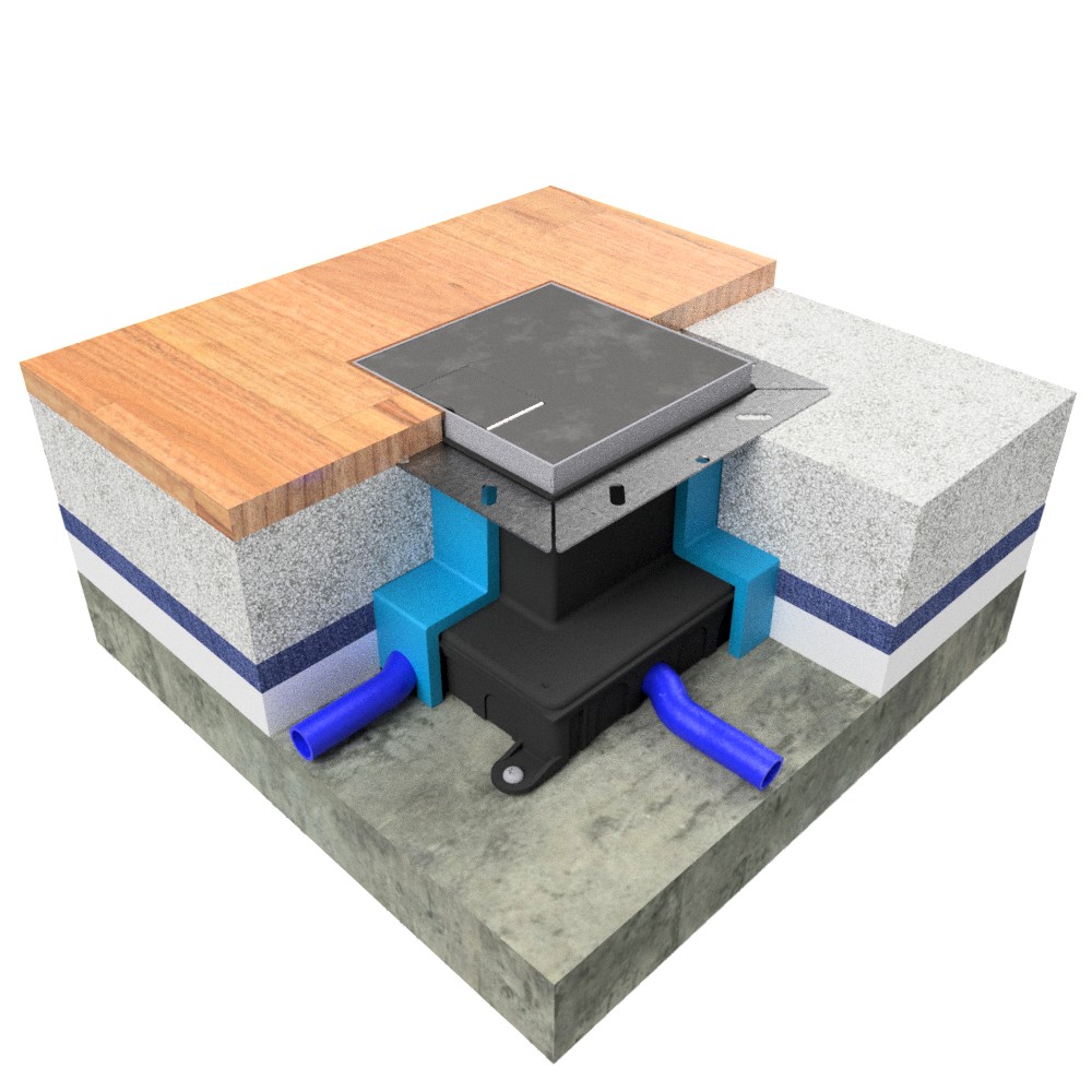 Produktbild UBDK 210 002 - Unterflur-Bodendose UBDK 210 inkl. belegtem Deckel aus Chromstahl, geschliffen, und 2 Schnurauslässen
