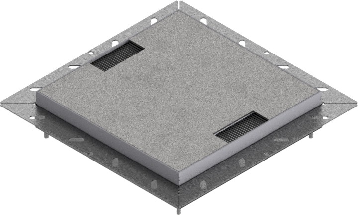 Produktbild UBDK 260 004  -  Unterflur-Bodendose UBDK 260 inkl. belegtem Deckel aus Chromstahl, geschliffen, und 2 Bürstenauslässen