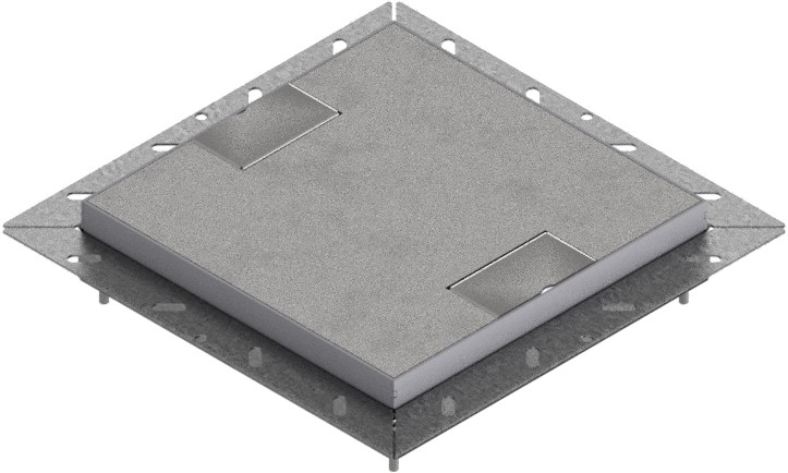 Produktbild UBDK 260 002  -  Unterflur-Bodendose UBDK 260 inkl. belegtem Deckel aus Chromstahl, geschliffen, und 2 Schnurauslässen