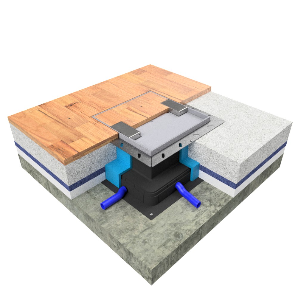 Produktbild UBDK 260 202 - Unterflur-Bodendose UBDK 260 inkl. Deckel mit Kante, 20mm Vertiefung und 2 Schnurauslässen