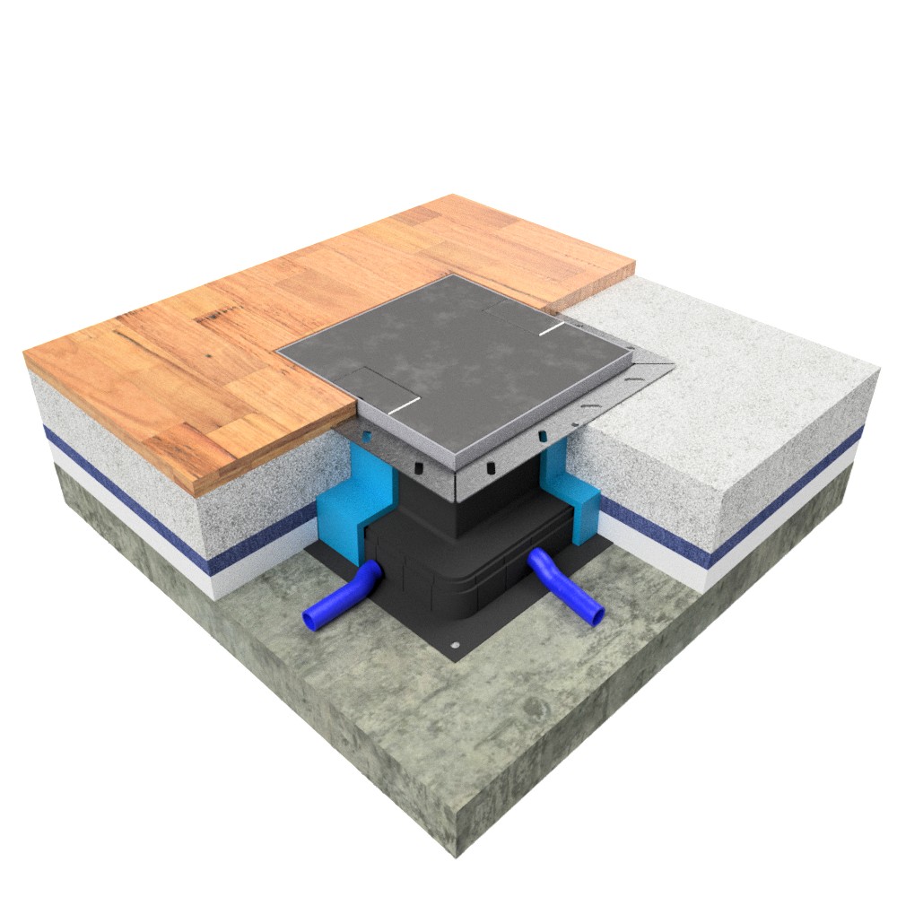 Produktbild UBDK 320 002 - Unterflur-Bodendose UBDK 320 inkl. belegtem Deckel aus Chromstahl, geschliffen, und 2 Schnurauslässen