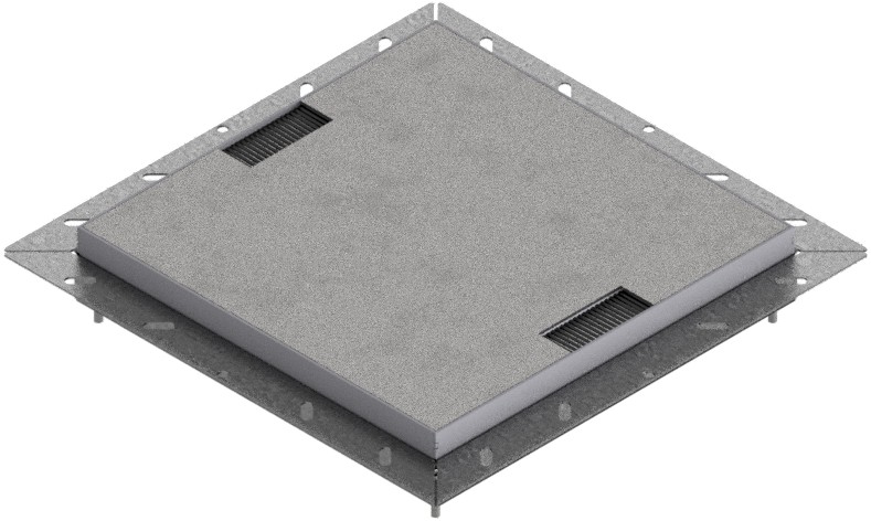 Produktbild UBDK 320 004  -  Unterflur-Bodendose UBDK 320 inkl. belegtem Deckel aus Chromstahl, geschliffen, und 2 Bürstenauslässen