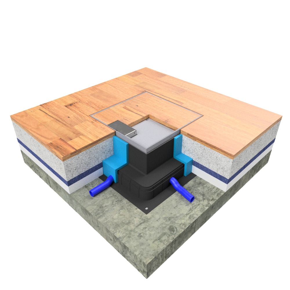 Produktbild UBD 264 201 - Unterflur-Bodendose UBD 260 inkl. Deckel mit Kante, 20mm Vertiefung und 1 Schnurauslass
