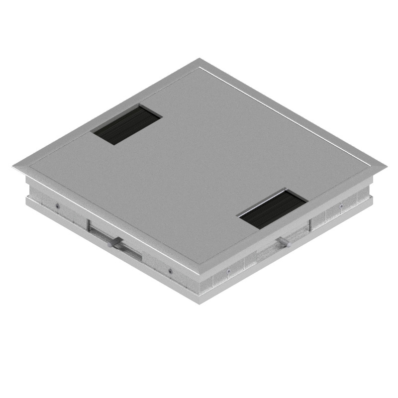 Produktbild DBRA 210 002  -  Doppelboden-Auslass DBRA 210 mit Rand inkl. Deckel  aus Aluminium eloxiert und 2 Bürstenauslässe