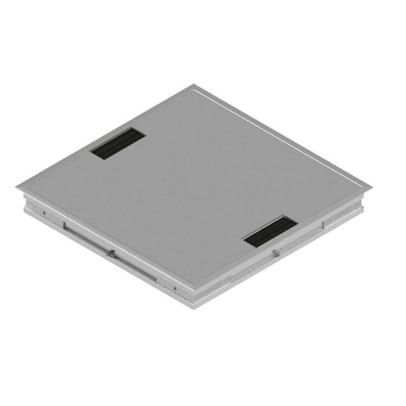 Produktbild DBRA 320 002  -  Doppelboden-Auslass DBRA 320 mit Rand inkl. Deckel  aus Aluminium eloxiert und 2 Bürstenaulässe