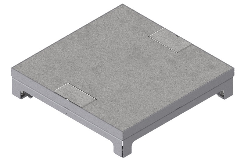 UBD 320 322 - Unterflur-Bodendose UBD 320 inkl. belegtem Deckel aus Chromstahl, geschliffen, und 2 Schnurauslässen