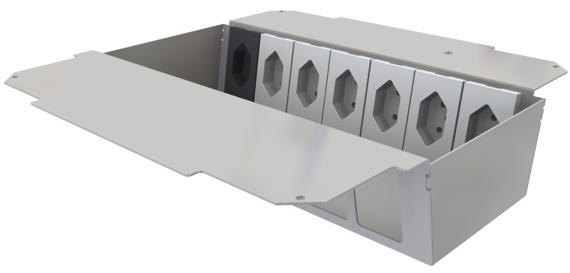 Produktbild UBD 321 331  -  Steckdoseneinsatz vertikal für 2x7 FLF, leer, mit 6x T13, weiss, + 1x T13, schwarz
