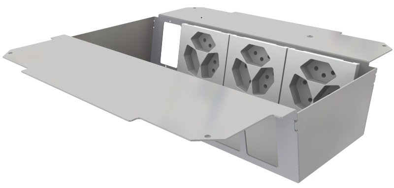 Produktbild UBD 321 336  -  Steckdoseneinsatz vertikal für 2x7 FLF, leer, mit 3x 3xT13, weiss